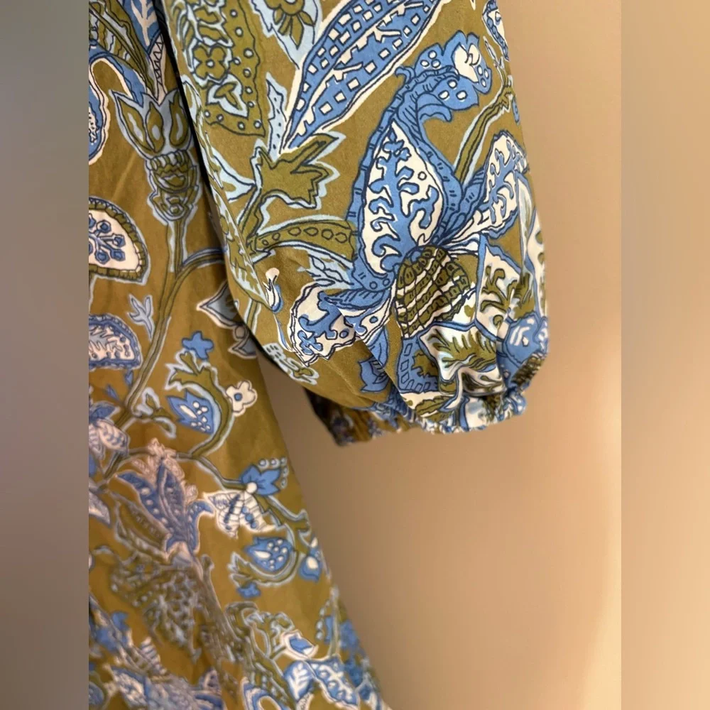 Talbots Olive and Sky Blue Paisley Dress Size 10 - Picture 5 of 8